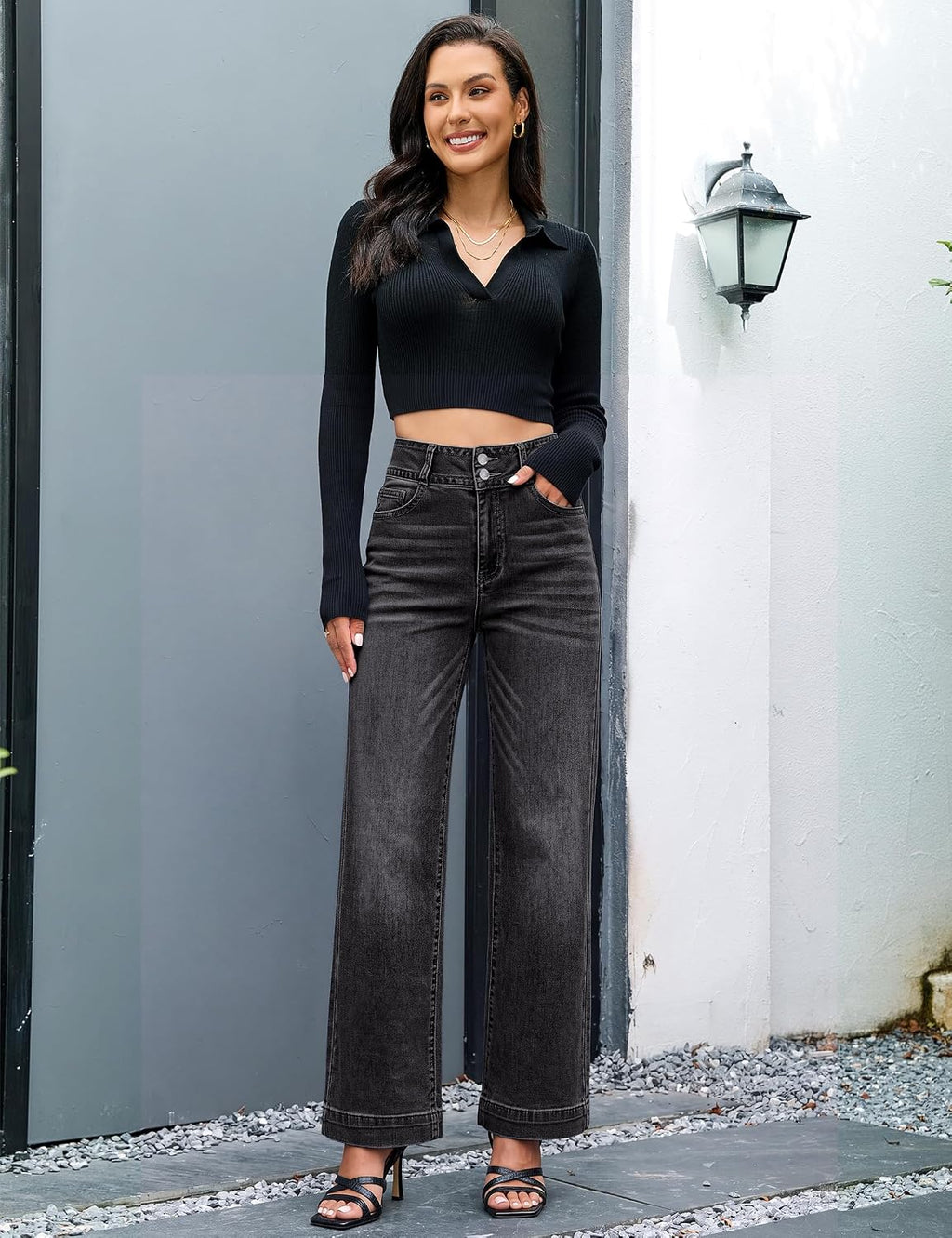 luvamia Wide Leg Jeans for Women Trendy High Waisted Stretchy Denim Pants