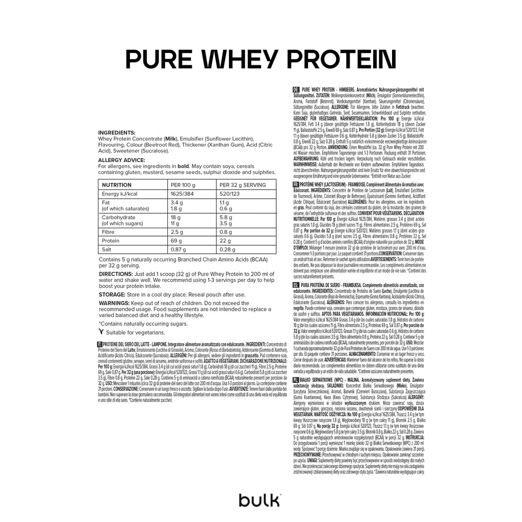 Bulk Pure Whey Protein Powder, Unflavoured, 1kg