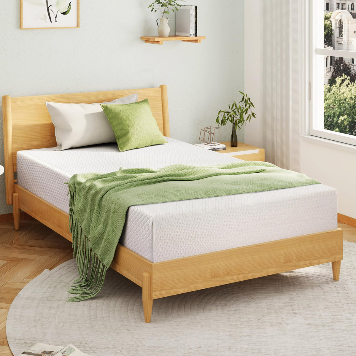 EGOHOME Twin Mattress 8 Inch, Green Tea Memory Foam Mattress, Medium Firm