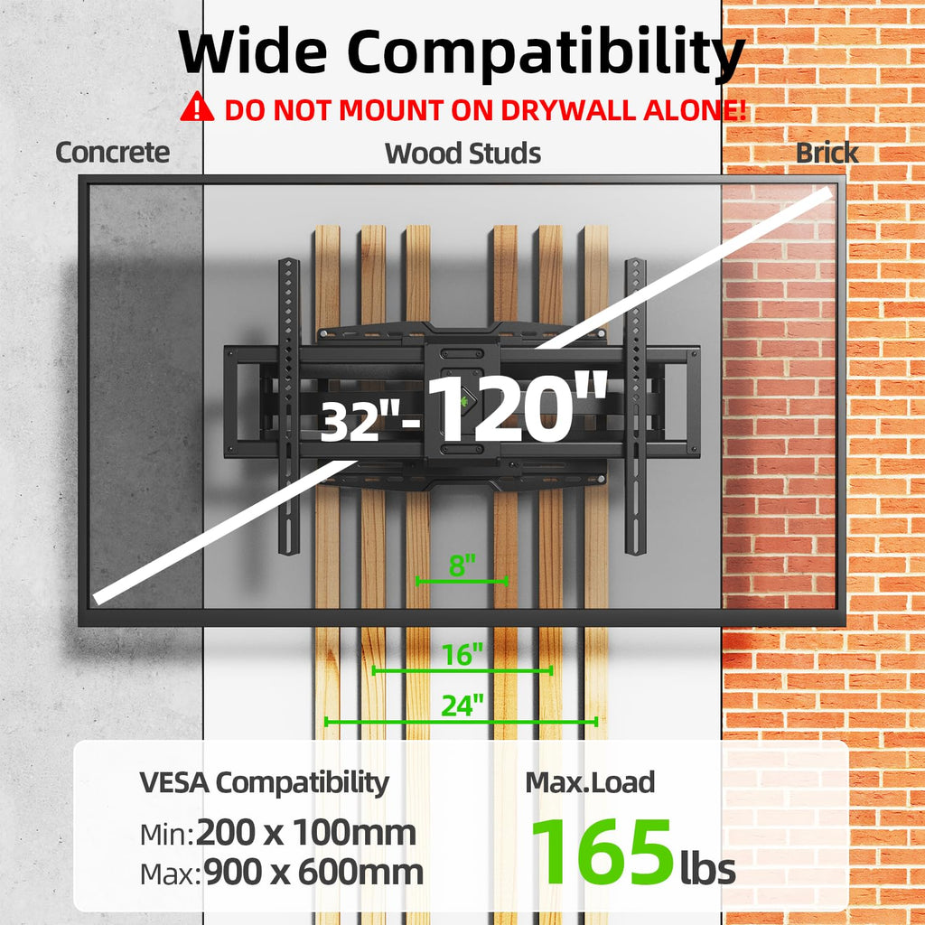 USX Mount Full Motion TV Wall Mount 42"-84" TVS, Fits 16" 18" or 24" Studs, Heavy Duty TV Mounts Bracket with Dual Articulating Arms Tilt Swivel Extension Max VESA 600x400mm, Weight Capacity 110lbs