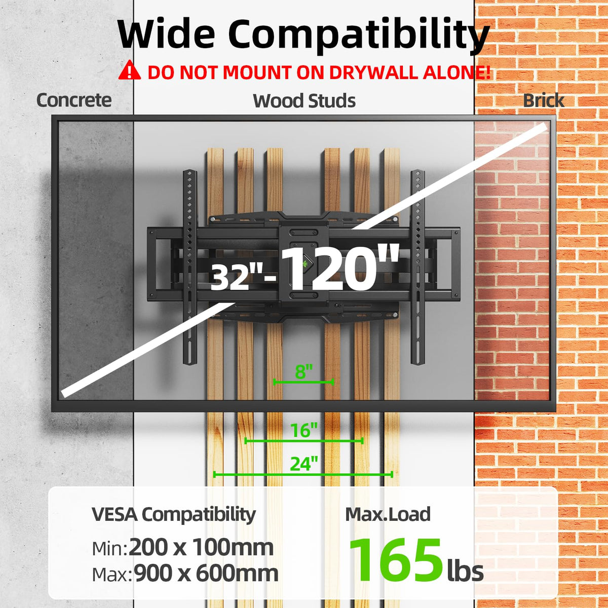 USX Mount Full Motion TV Wall Mount 42"-84" TVS, Fits 16" 18" or 24" Studs, Heavy Duty TV Mounts Bracket with Dual Articulating Arms Tilt Swivel Extension Max VESA 600x400mm, Weight Capacity 110lbs