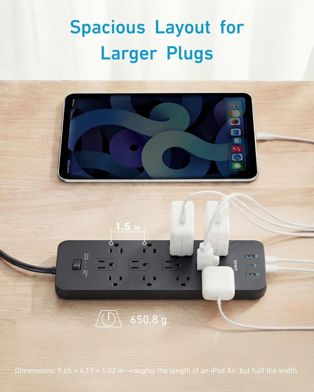 Anker Power Strip with 2100J Surge Protector, Outlet Extender, 20W, 12 AC