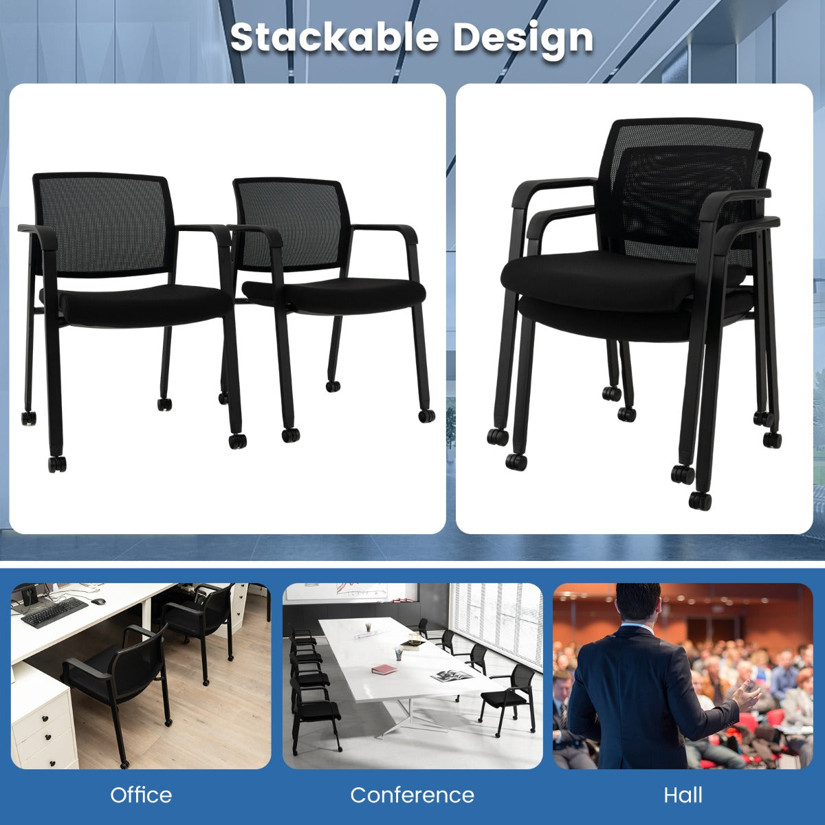 NNECW Office Mesh Chairs with Armrests and Wheels