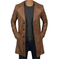 Men’s Distressed Brown Leather Winter Trench Coat